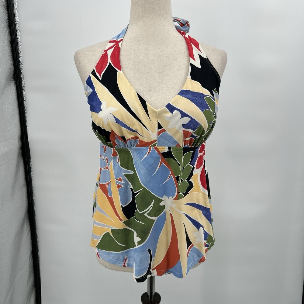 Lands End Womens Tropical Halter Tankini Top Size XL Swim Beach Resort Slimming